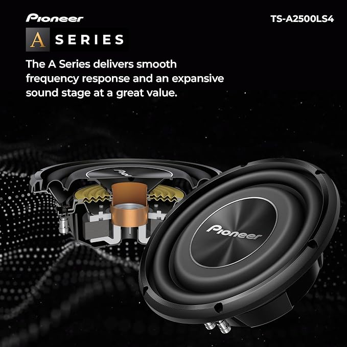 Pioneer A-Series TS-A2500LS4 10” Subwoofer – 1200W Max, Shallow-Mount Design, Deep Bass in Tight Spaces
