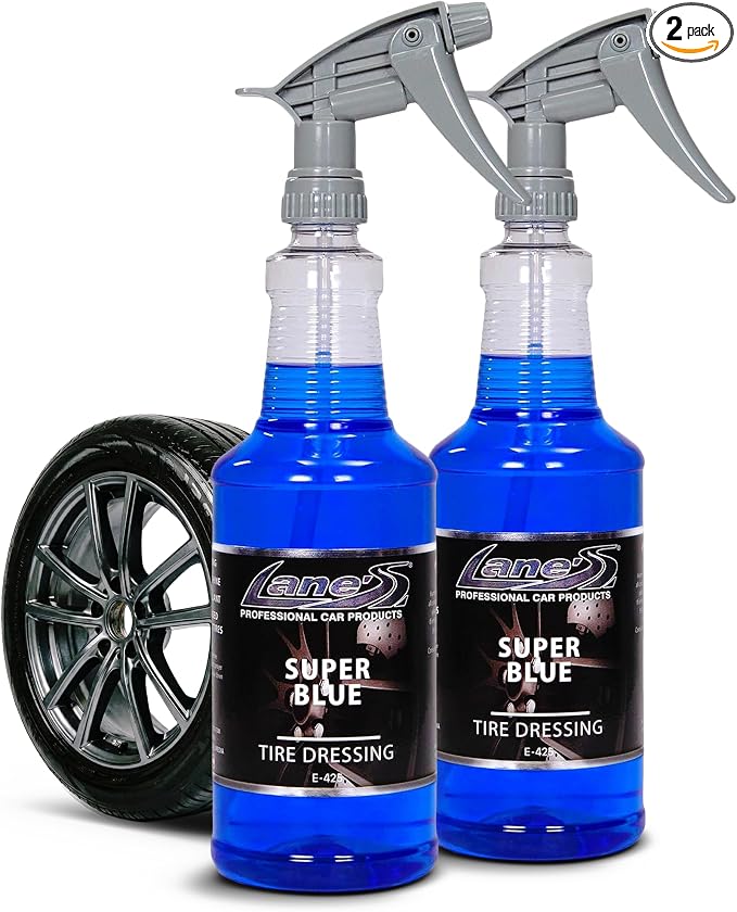 LANE'S Super Blue Tire Dressing Spray | High-Gloss Car Tire Shine Spray | No Sling, No Run, Long Lasting | Protects from Cracks & UV Rays | Non-Greasy Automotive Dressing & Cleaner | 32oz, 2 Pack