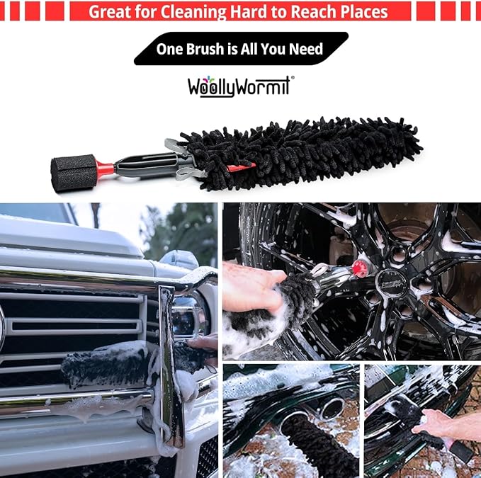 Woollywormit Wheel Cleaning Brush Car Detailing Kit - Rim Brush, Lug Nuts and Wheel Cleaner Brush Car Wash Kit -Tire Brushes for Cleaning Rims - Car Cleaning Supplies and Rim Cleaner Brush Set