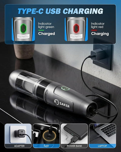 Saker Small Handheld Vacuum Cleaner, Car Detail Vacuum Cleaner Cordless with Brushless Motor and Steel Filter for Gifts, Cars,Bedrooms,Offices Cleaning HL109B