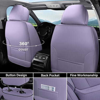 Coverado Universal Seat Covers Front, 2-Pack Universal Seat Covers for Cars, Waterproof Nappa Leather Car Seat Covers with Head Pillow, Auto Protectors Fit for Most Sedans SUV Pick-up Truck-Purple