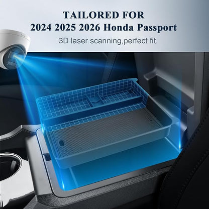 BIBIBO for 2026 Honda Passport Center Console Organizer 2026 Honda Passport RTL/TrailSport Elite/TrailSport Console Tray 2026 Passport Insert Glove Pallet Organizer 2026 Passport (Black-B)