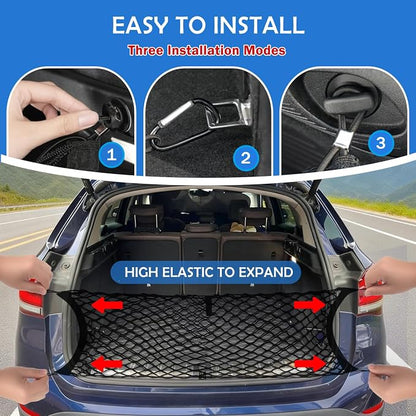Envelope Style Cargo Net for 2014-2022 2023 Jeep Cherokee Accessories, Rear Trunk SUV Mesh Cargo Net, Upgraded 5mm Bungee & Double-Layer Nylon Storage Tailgate Netting Grocery&Tools Holder Organizer