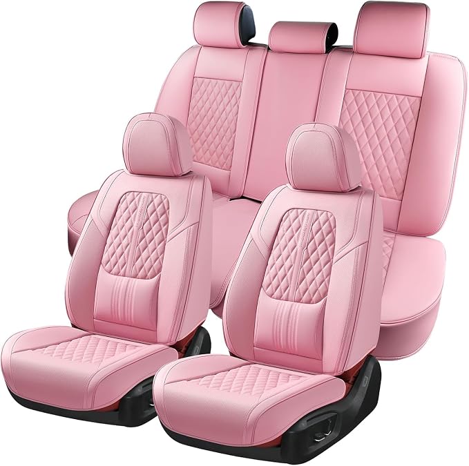 Coverado Car Seat Covers Full Set, Automotive Front and Rear Seat Covers with Backrest, Nappa Leather Car Seat Protectors Waterproof, Universal for Most Vehicles