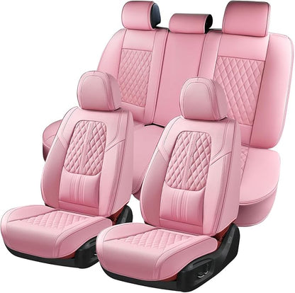 Coverado Car Seat Covers Full Set, Automotive Front and Rear Seat Covers with Backrest, Nappa Leather Car Seat Protectors Waterproof, Universal for Most Vehicles