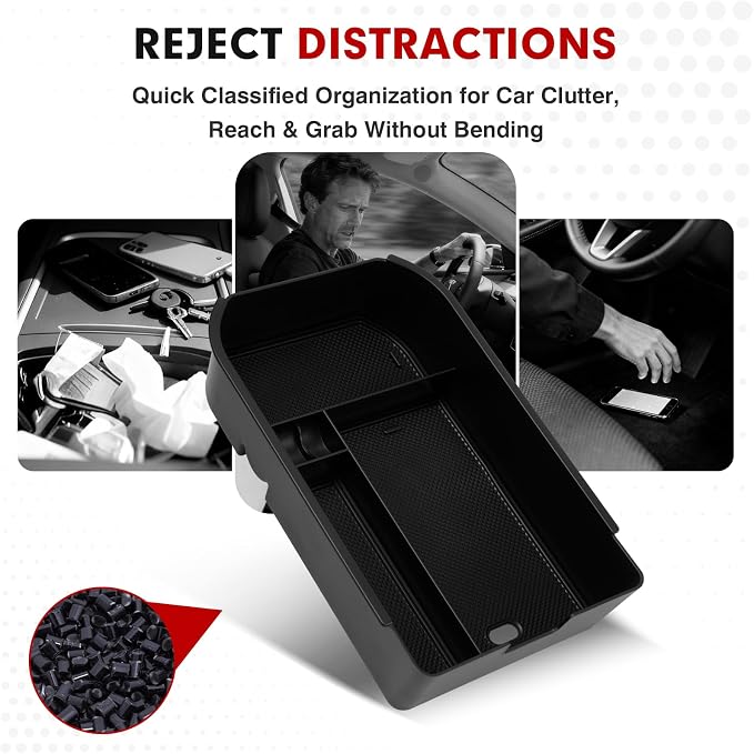 Autorder Center Console Organizer for 2024 2025 2026 Toyota Land Cruiser 250 Prado J250 LC250 Accessories Armrest Storage Box Secondary Insert Tray with Black & Red Silicone Mats(Not for Cool Box)
