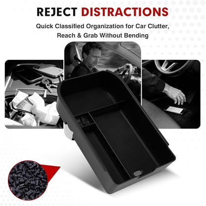 Autorder Center Console Organizer for 2024 2025 2026 Toyota Land Cruiser 250 Prado J250 LC250 Accessories Armrest Storage Box Secondary Insert Tray with Black & Red Silicone Mats(Not for Cool Box)