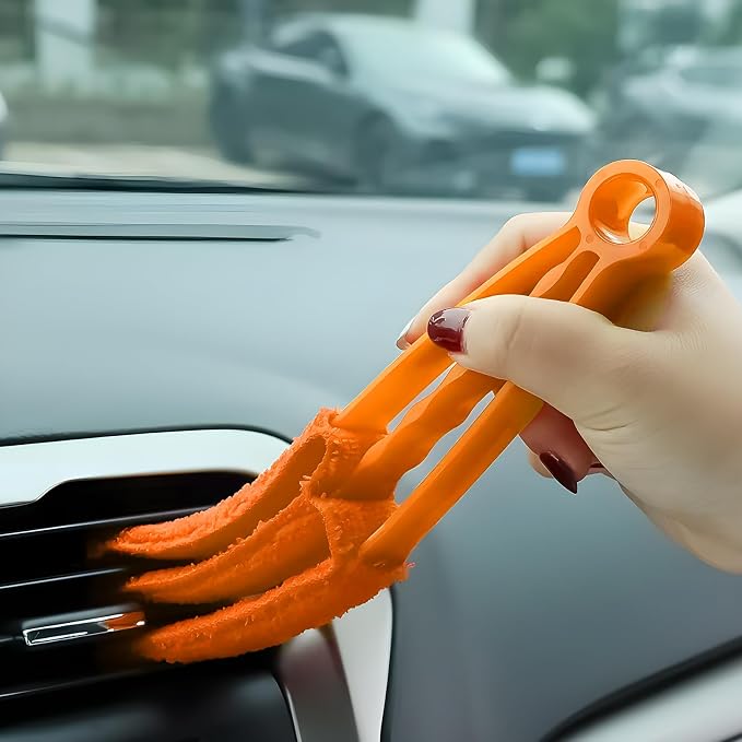 4 PCS Blind Cleaner Duster Tool, 7 Finger Handheld Window Shutters Duster with 3 Arm Cleaner Brush, Washable Mini Blinds Dust Cleaning Tools for Car Air Conditioner Vent