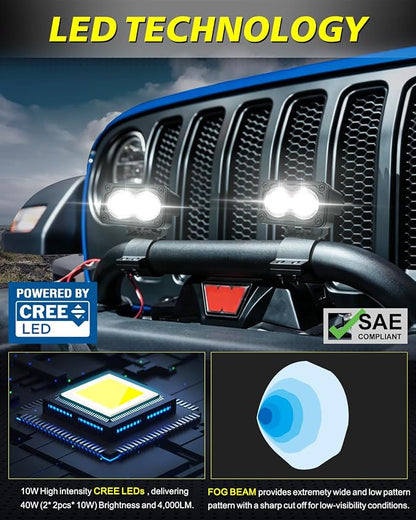 3 Inch SAE Fog Lights CREE LEDs with Wiring Harness & Black Covers | Street Legal SAE Fog Beam, High Intensity CREE LEDs, Free Wiring kit & Black Covers