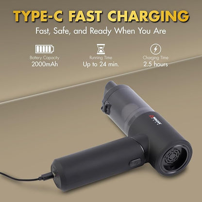 Wagan EL7209 Cordless Car Vacuum with Air Blower, Brushless Motor 16000Pa Strong Suction, Rechargeable Mini Handheld Vacuum Cleaner with USB-C, Portable Dust Cleaner and Blower for Car, Home, Office