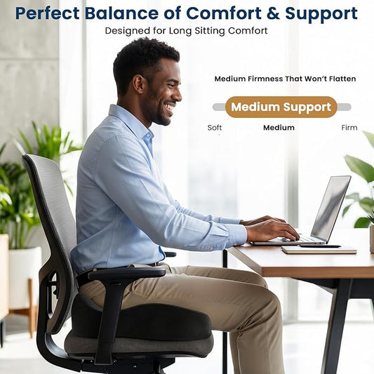BlissTrends Seat Cushion with Velvet Cover, Thick Memory Foam Cushions for Office Chair, Car Seat, Airplane, Relieving Pressure Tailbone Sciatica Back Pain for Long Sitting, Car Drivers 4.7in Black