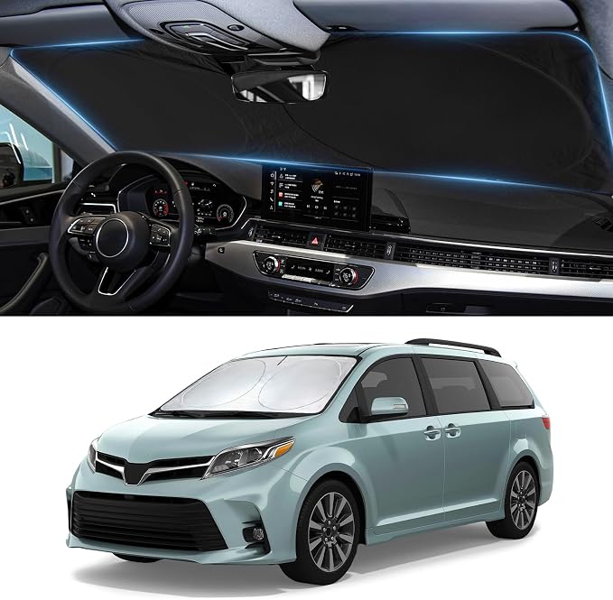 Sun Shade for Toyota Sienna Mini Van Accessories 2011-2019 2020 Windshield Sunshade fit Sienna Front Window Cover Shield Car Sun Visor Screen Protector Block UV Ray Heat Keep Your Car Cool