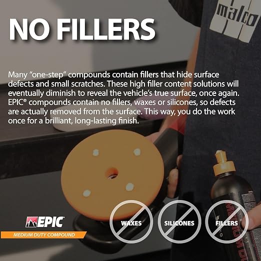 Malco EPIC Medium-Duty Car Polishing Compound – Best Minor Scratch Remover | All-in-One Compound for Polishing Car Paint | Dust-Free, Swirl-Free Finish | Removes P2500 Sand Scratches | 16 Oz. (109116)