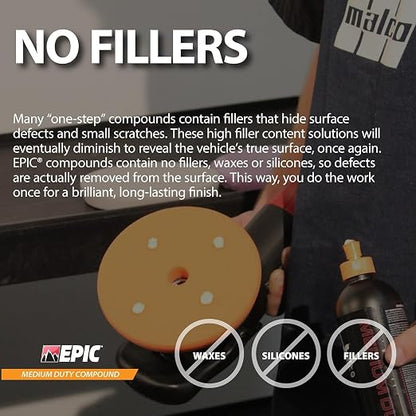 Malco EPIC Medium-Duty Car Polishing Compound – Best Minor Scratch Remover | All-in-One Compound for Polishing Car Paint | Dust-Free, Swirl-Free Finish | Removes P2500 Sand Scratches | 16 Oz. (109116)