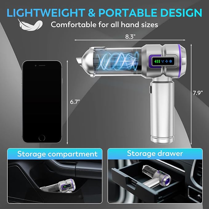 Car Vacuum Cleaner Cordless, 22000PA High Power Portable Handheld Vacuum & Compressed Air Duster, Mini Vacuum with LED Display, 3 Modes Brushless Motor for Car, Home, Office, Camping