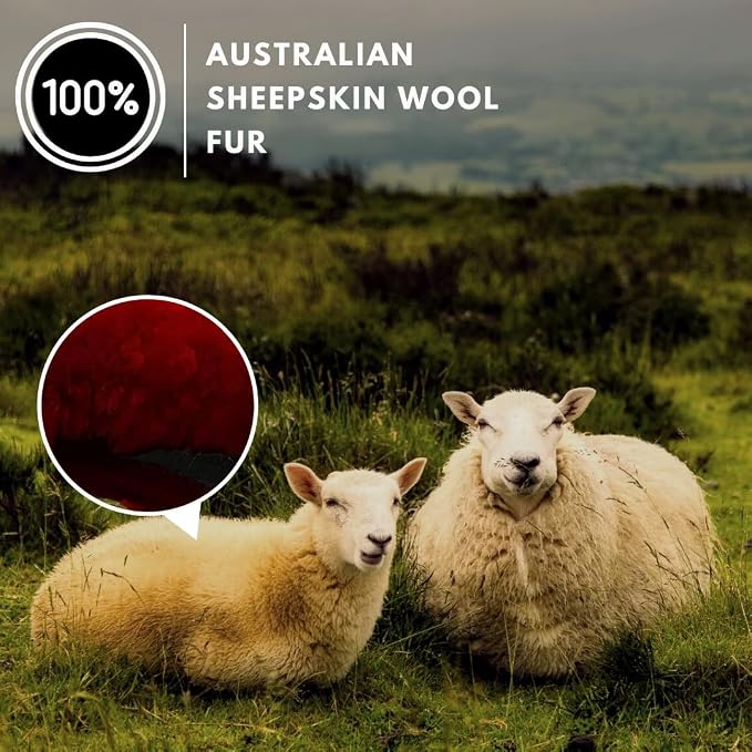 Andalus Brands Luxury Fluffy Car Steering Wheel Covers – Genuine Merino Sheepskin, Soft Fuzzy Car Steering Wheel Cover for Women, Universal 14.5-15" Size, Plush Fur Cute Auto Accessories, Dark Red