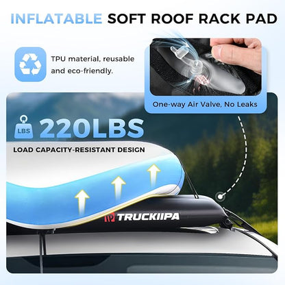 Truckiipa Soft Roof Rack Pads, 2Pcs Universal Inflatable Airbag Roof Racks for Surfboard, Kayak, SUP, Reusable Heavy Duty Car Racks System with Straps, Air Pump, Hood Loops and Storage Bag, 44inch