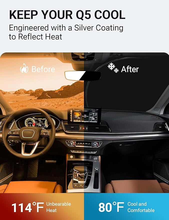 Proadsy 2026 Upgrade Front Windshield Sun Shade Foldable Sunshade Protector Custom Fit 2018-2024 Audi Q5 SQ5 Premium, Premium Plus, Prestige Crossover SUV Winter Accessories