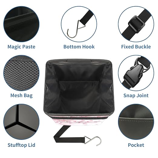 Car Trash Can – Multi-Purpose, Lightweight and Portable with Durable Water-Resistant Coating, No Installation Required, Practical and Ample Capacity, Variety of Colors.Cherry Blossom Pattern