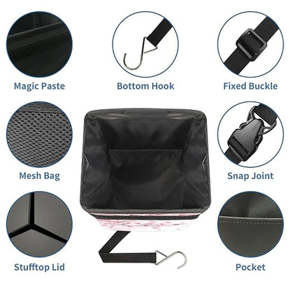 Car Trash Can – Multi-Purpose, Lightweight and Portable with Durable Water-Resistant Coating, No Installation Required, Practical and Ample Capacity, Variety of Colors.Cherry Blossom Pattern