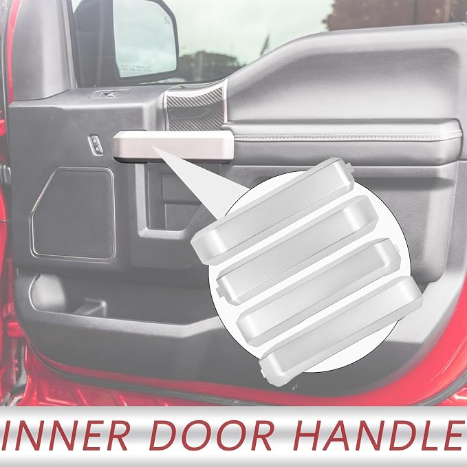 TQPONLY Interior Inner Door Handle Cover Trim | Fits 2015-2020 Ford F150 SuperCrew Truck Accessories Replacement | 1 Set Front and Rear Door Armrest Pull Handle (Silver)