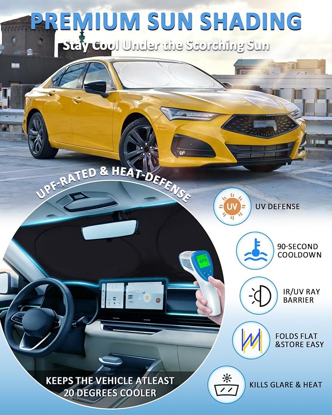 Windshield Sun Shade for Acura TLX Sedan 2021-2025 2026, Custom-Fit TLX Sun Visor Protector, 99% UV Block Heat Sun Shield, Silver Reflective Front Window Sunshade