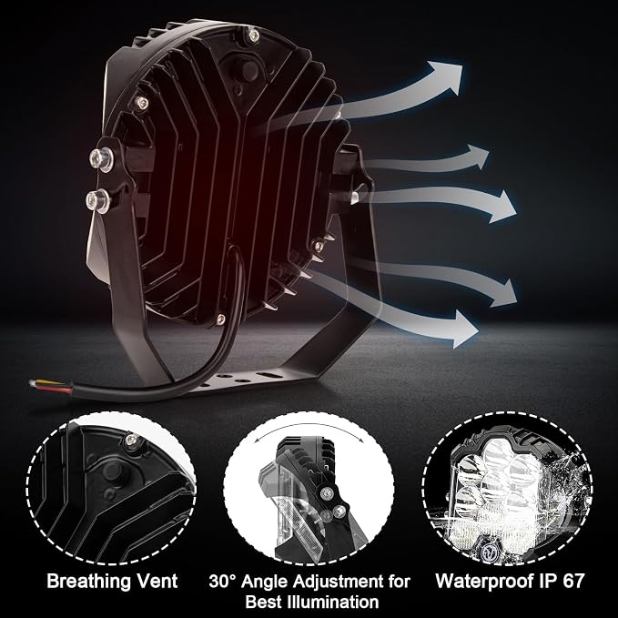 7 Inch Round Offroad Light - PSLER Driving Light Off Road 28W 5000LM Spot Flood Combo Work Light IP67 with DRL for Wrangler Pickup SUV ATV UTV Cart Trucks 4x4 F150（White）