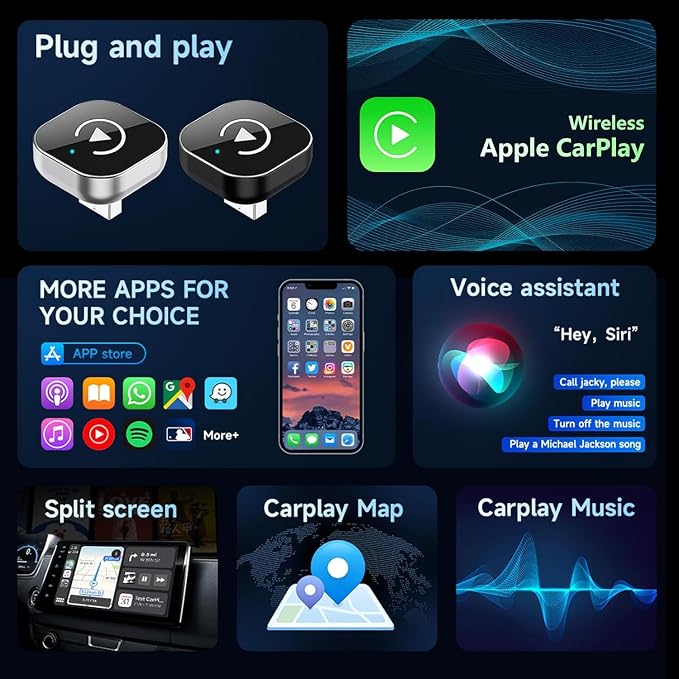 Wireless CarPlay Adapter for iPhone, Apple CarPlay Wireless Converter | 2026 Upgrade Plug & Play Mini USB CarPlay Dongle, Fast Stable Connection for Wired CarPlay Cars