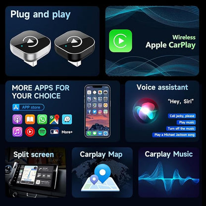 Wireless CarPlay Adapter for iPhone, Apple CarPlay Wireless Converter | 2026 Upgrade Plug & Play Mini USB CarPlay Dongle, Fast Stable Connection for Wired CarPlay Cars