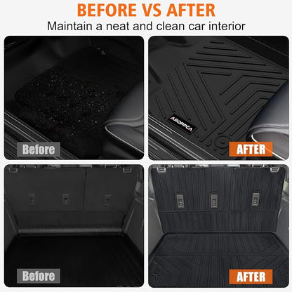 All Weather Car Floor Mats Cargo Liner with Backrest Mat for Ford Bronco 4 Door 2025 2024-2021(Not for Bronco Sport), TPE Rubber Liners Full Set Automotive Mats for 2025 Bronco Accessories