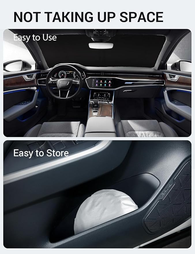 Proadsy 2026 Upgrade Windshield Sun Shade Custom Fit 2019-2025 Audi A6 Foldable Front Sunshade Protector Sun Visor Blocks UV Rays Keep Car Cooler
