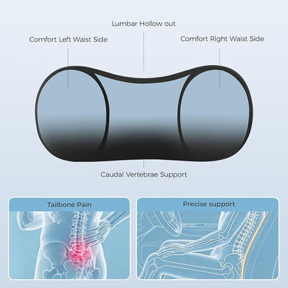 Lumbar Support Pillow - Back Pain Relief Cushion, Fits Tightly Around the Coccyx, Ergonomics Memory Foam, Skin-Friendly Fabric, Fit Car Drive, Office Chair, Rest Seat, Wheelchair (Black)