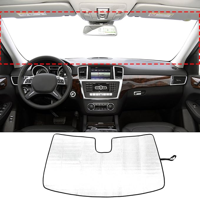 Windshield Sun Shade Compatible with Mercedes-Benz ML-Class 2012-2015 Foldable Front Windshield Sunshade Protector, Block UV Rays Keep Your Car Cooler