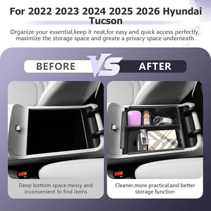 LUWU 2025 2026 Tucson Accessories for 2022-2025 2026 Hyundai Tucson Center Console Organizer Armrest Storage Box Armrest Console Organizer Insert Tray Black-trim(NOT FOR 2025 PHEV &Limited Model)