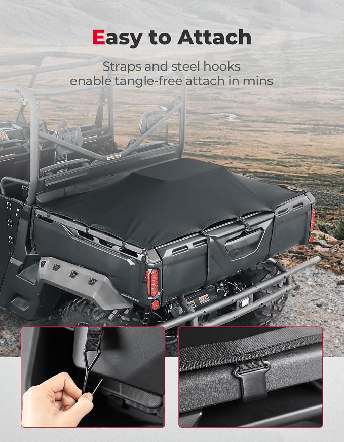 KEMIMOTO Tonneau Covers Compatible with Can-Am Defender HD 5/7/ 8/9/ 10 DPS XT XMR Max 2016-2024 Cargo Bed Cover Net Bed Rail Cargo Protection with Straps