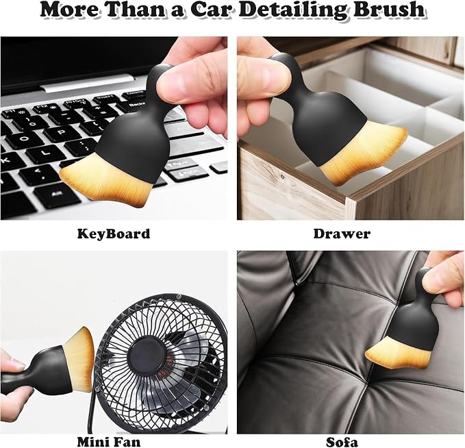4 Pcs Car Interior Cleaning Soft Brushes,Car Interior Detailing Brush,Car Cleaning Brush Dust Collectors, Car Interior Cleaning Soft Brushes,Curved Design Dirt Dust Clean Brushes