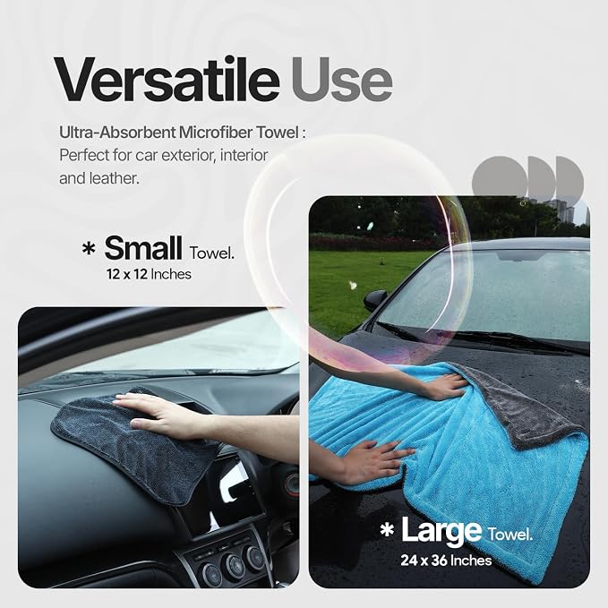 Crystal Clean 1300GSM Microfiber Towels for Cars – XL Drying Towel with Double Twisted Loop, Professional Detailing Towel Car Detailers - Quick Dry, Paint Safe & Swirl-Free (2 Pack Blue)