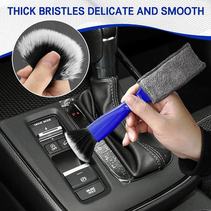 Car Double Head Clean Brush, Car Brushes for Detailing Interior, Double Head Automotive Interior Cleaner Detail Brushes, Car Dust Detailing Brush for Air Vents Dashboard Screen (Blue)