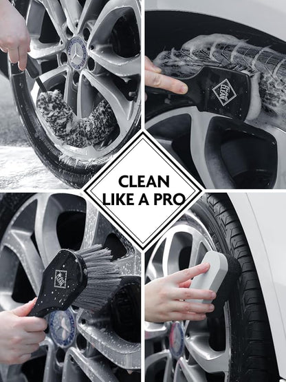 Fantasticlean 6PCS Car Wheel Brush Kit, Tire Brush for Cleaning Tires, Soft Rim Brush, Bendable Wheel Cleaner Brush, Double-Ended Detailing Brush, Applicator Pads, Wheel Brushes for Cleaning Wheels