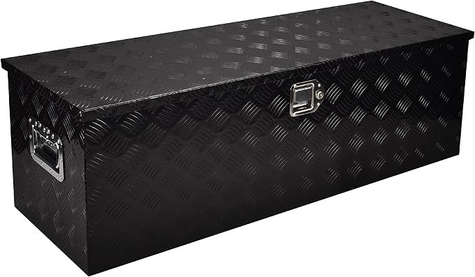 48 Inch Aluminum Heavy Duty Truck Bed Tool Box Truck Car Outdoor Trailer Pickup Underbody Toolbox, RV Storage Organizer W/Lock & Keys, 5 Bar Tread, Black (48"X15"X15")