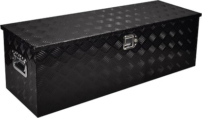 48 Inch Aluminum Heavy Duty Truck Bed Tool Box Truck Car Outdoor Trailer Pickup Underbody Toolbox, RV Storage Organizer W/Lock & Keys, 5 Bar Tread, Black (48"X15"X15")