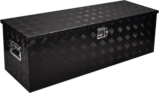 48 Inch Aluminum Heavy Duty Truck Bed Tool Box Truck Car Outdoor Trailer Pickup Underbody Toolbox, RV Storage Organizer W/Lock & Keys, 5 Bar Tread, Black (48"X15"X15")