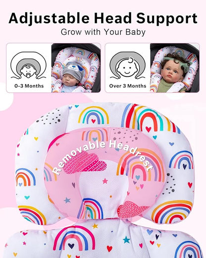 Infant Insert with Extra Headrest & Shoulder Pads, Baby Car Seat Head Neck Body Support, 2-in-1 Reversible Baby Car Seat Cuhsion for Girls Boys, Newborn Carseat Head Support for Stroller, Swing