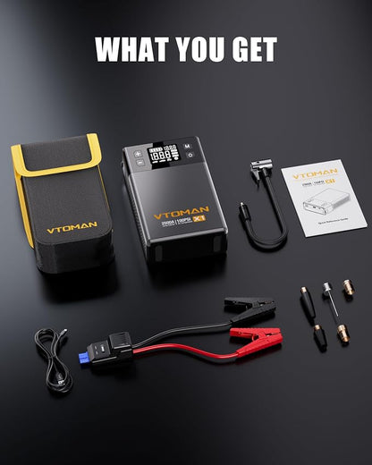 VTOMAN X1 Jump Starter with Air Compressor, Car Battery Jumper Starter (2500A, Up to 8.5L Gas/6L Diesel Engine) with 150PSI Auto Tire Inflator, 12V Portable Booster Pack, Lithium Jump Box Charger-Gray