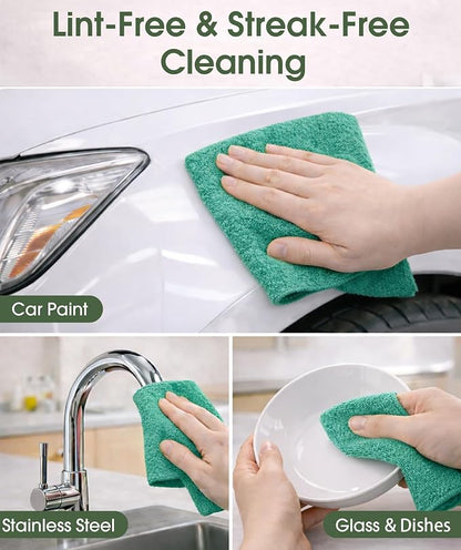 Microfiber Cleaning Cloth Roll–100 Pack, Tear Away Microfiber Towels, Reusable, Washable, Scratch-Free, Kitchen Towels for Car, Home, Kitchen, Glass, Dishes (Malachite Green)