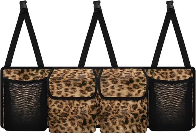 Brown Leopard Pattern Car Organizer Waterproof Trunk Hanging Storage Bag with Extra Storage Space for SUVs,Trucks,Vans