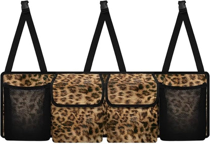 Brown Leopard Pattern Car Organizer Waterproof Trunk Hanging Storage Bag with Extra Storage Space for SUVs,Trucks,Vans