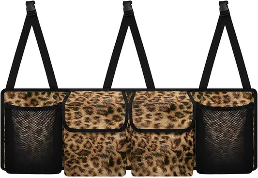 Brown Leopard Pattern Car Organizer Waterproof Trunk Hanging Storage Bag with Extra Storage Space for SUVs,Trucks,Vans