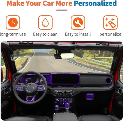 JeCar 14-Piece Purple Interior Accessories Trim Kit for 2024-2025+ Jeep Wrangler JL 4XE Gladiator JT- Center Console Dash Panel Interior Upgrade