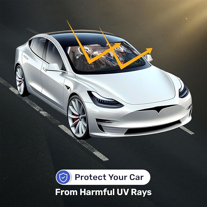 GENANY Horror Movie Character Windshield Sun Shade for Electric Vehicle (59x37 Inches), Automobile Sunshade, Protector Blocks UV, Car Decor